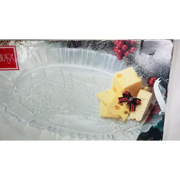 Mikasa Winter Dreams Frosted Canape Tray 17 3/4” Serving Thick Plate Vintage - Picture 5 of 16